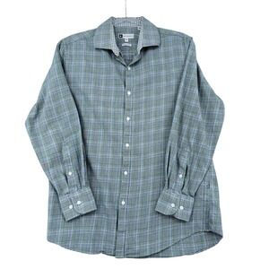 BAHRACH Men's Slim Fit Plaid Dress Shirt Size 16 32/33 Green Blue White‎